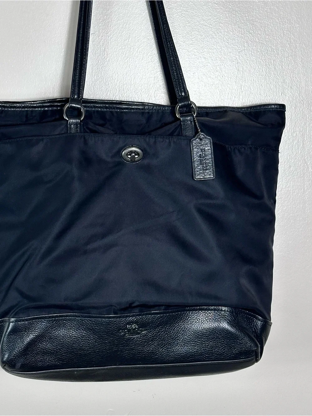 Coach Black Leather Hang Tag Keychain Accent